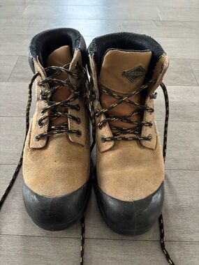 Unisex Tan Suede Work Boots with Black Toe Caps